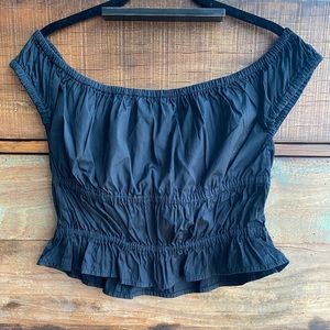 Open Edit Ruffled Blouse | Black 100% Cotton Peplum Blouse in Black M